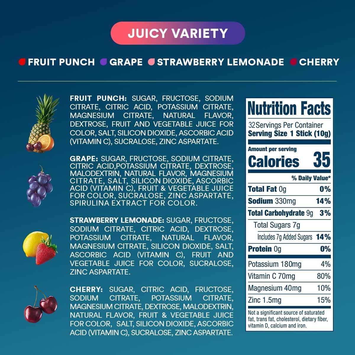DripDrop Juicy Variety Pack Electrolyte Powder, 8 oz sticks, 32 count