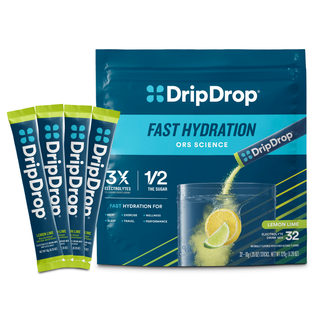 DripDrop Lemon Lime Electrolyte Powder, 8 oz sticks, 32 count